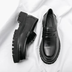 Men’s Black Chunky Sole Loafers – Modern Slip-On Dress Shoes