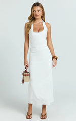 Murray Midi Dress - Deep U Halter Neck Dress in White