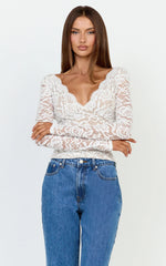Marlowe Top - V neck Long Sleeve Lace Top in White