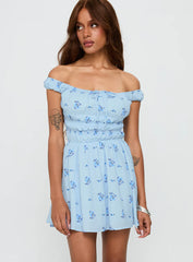 These Are The Days Shirred Mini Dress Blue Multi