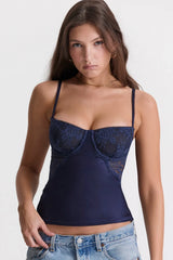 navy satin & lace cami top