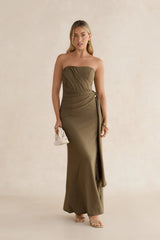Palm Escapes Strapless Maxi Dress Green