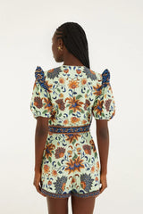 Light Green Floral Delhi Tapestry Belted Romper