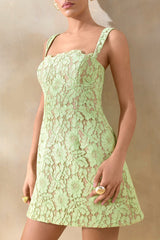 Orelisse | Green Lace Square-Neck Mini Dress