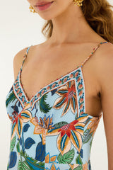 Light Blue Floral Delhi Sleeveless Maxi Dress