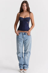 navy satin & lace cami top