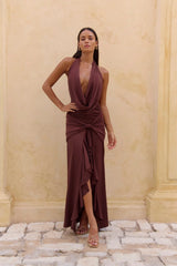 Rooftop View Halter Maxi Dress Brown