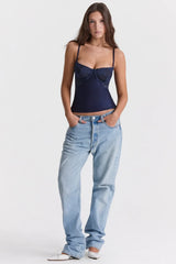 navy satin & lace cami top