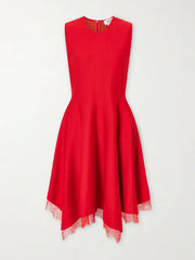 Lace-trimmed jersey midi dress