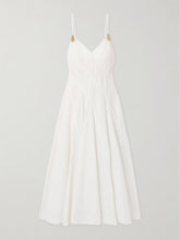Embellished pleated cotton-blend poplin midi dress