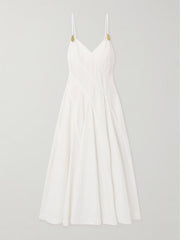 Embellished pleated cotton-blend poplin midi dress