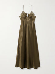 Lace-trimmed silk-satin midi dress