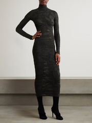 Silk-blend jacquard-knit midi dress