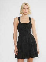 Tiered striped cotton poplin mini dress