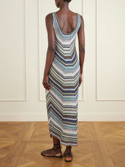 Striped metallic crochet-knit midi dress