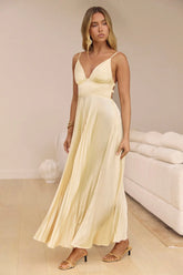 Ray Of Sunlight Plisse Satin Maxi Dress Yellow
