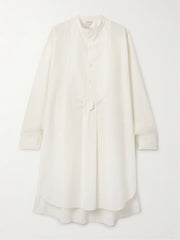 Asymmetric pleated cotton-blend poplin midi dress