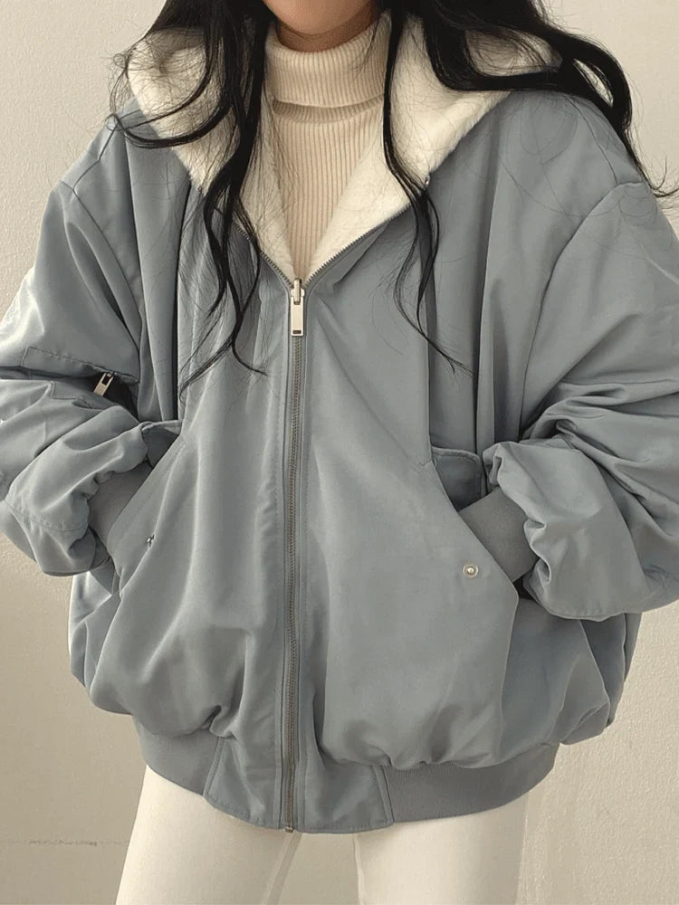 Daniela Teddy Oversize Jacket Women – Soft Reversible Bomber with Pockets & Streetwear Style