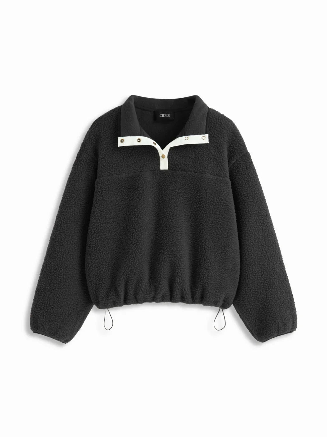 Fleece Collar Drawstring Button Long Sleeve Sweatshirt