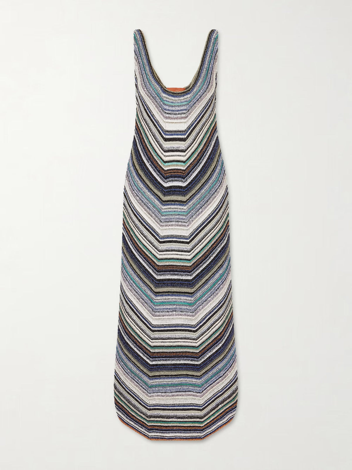 Striped metallic crochet-knit midi dress