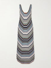 Striped metallic crochet-knit midi dress