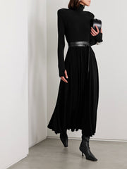 Belted stretch-jersey turtleneck midi dress