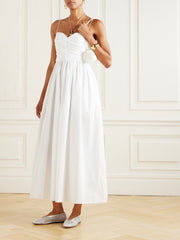 Gathered organic cotton-poplin midi dress