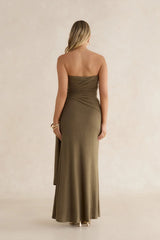 Palm Escapes Strapless Maxi Dress Green