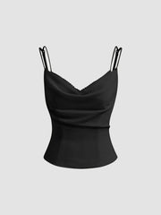 Chiffon Cowl Neck Lettuce Trim Cami Top