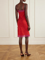 Lace-trimmed silk-satin midi dress