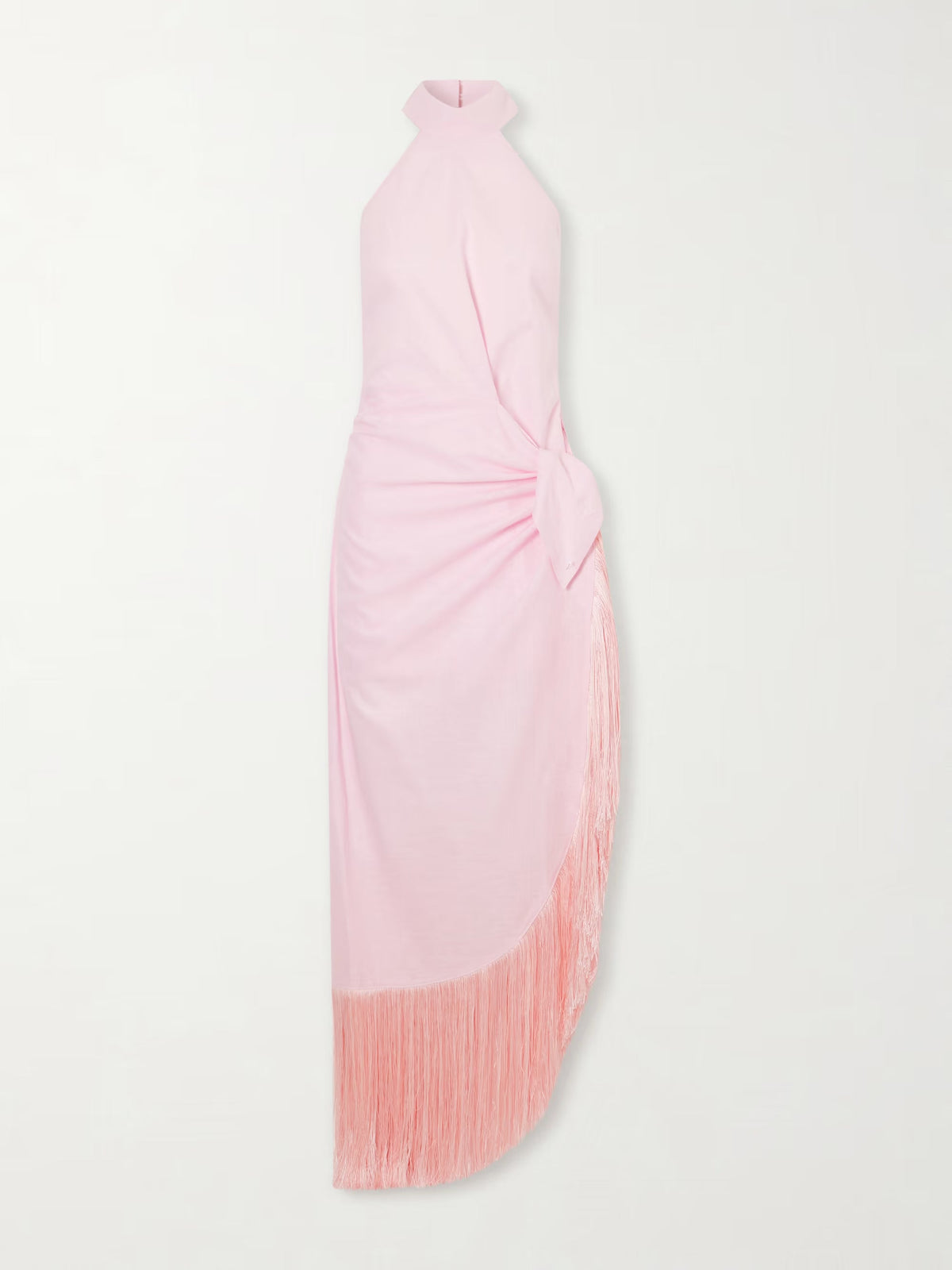 Athena halterneck fringe-trimmed linen midi dress