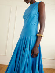 Flared cotton and silk-blend voile midi dress