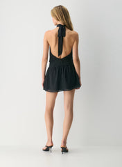 Polka-dot chiffon halterneck micro dress