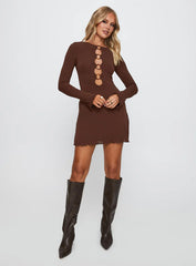 Dejonge Long Sleeve Ring Mini Dress Brown