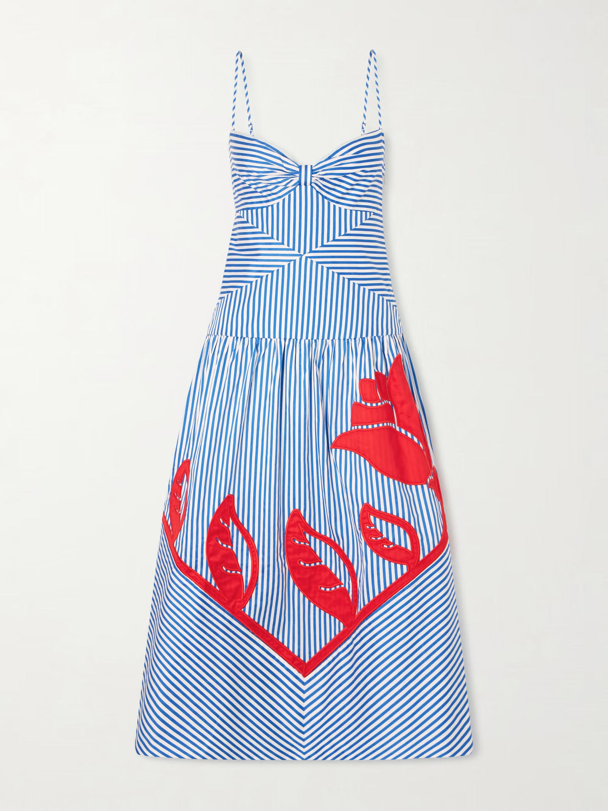 Sky striped embroidered cotton poplin midi dress