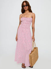 Loralei Shirred Maxi Dress Red Stripe