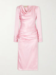 Draped silk-satin midi dress