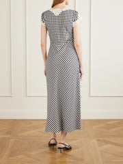 Amari bow-detailed lace-trimmed checked woven midi dress