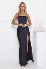 Radiant Rendezvous Satin Maxi Dress Navy