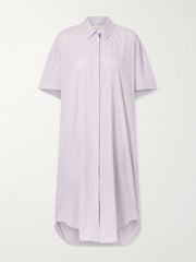 Anu embroidered striped organic cotton-poplin midi shirt dress