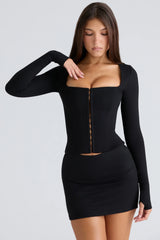 The Long Sleeve Balconette-Black Corset Top