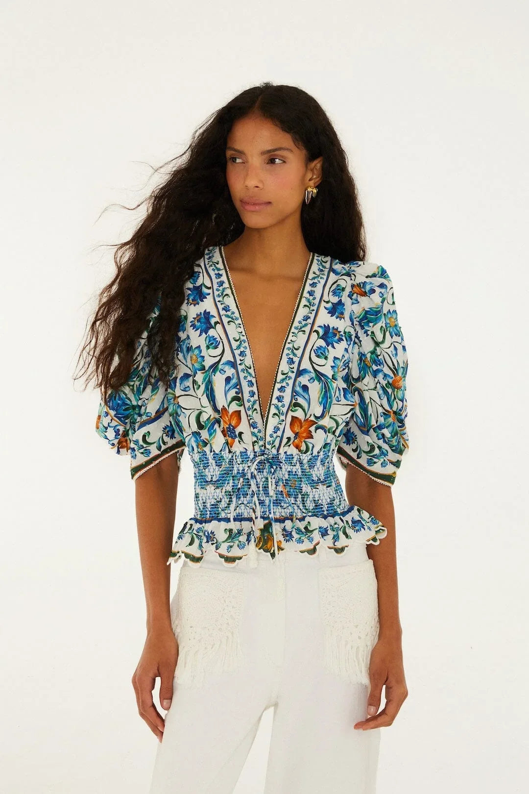 Off-White Flora Tile Smocked  Blouse