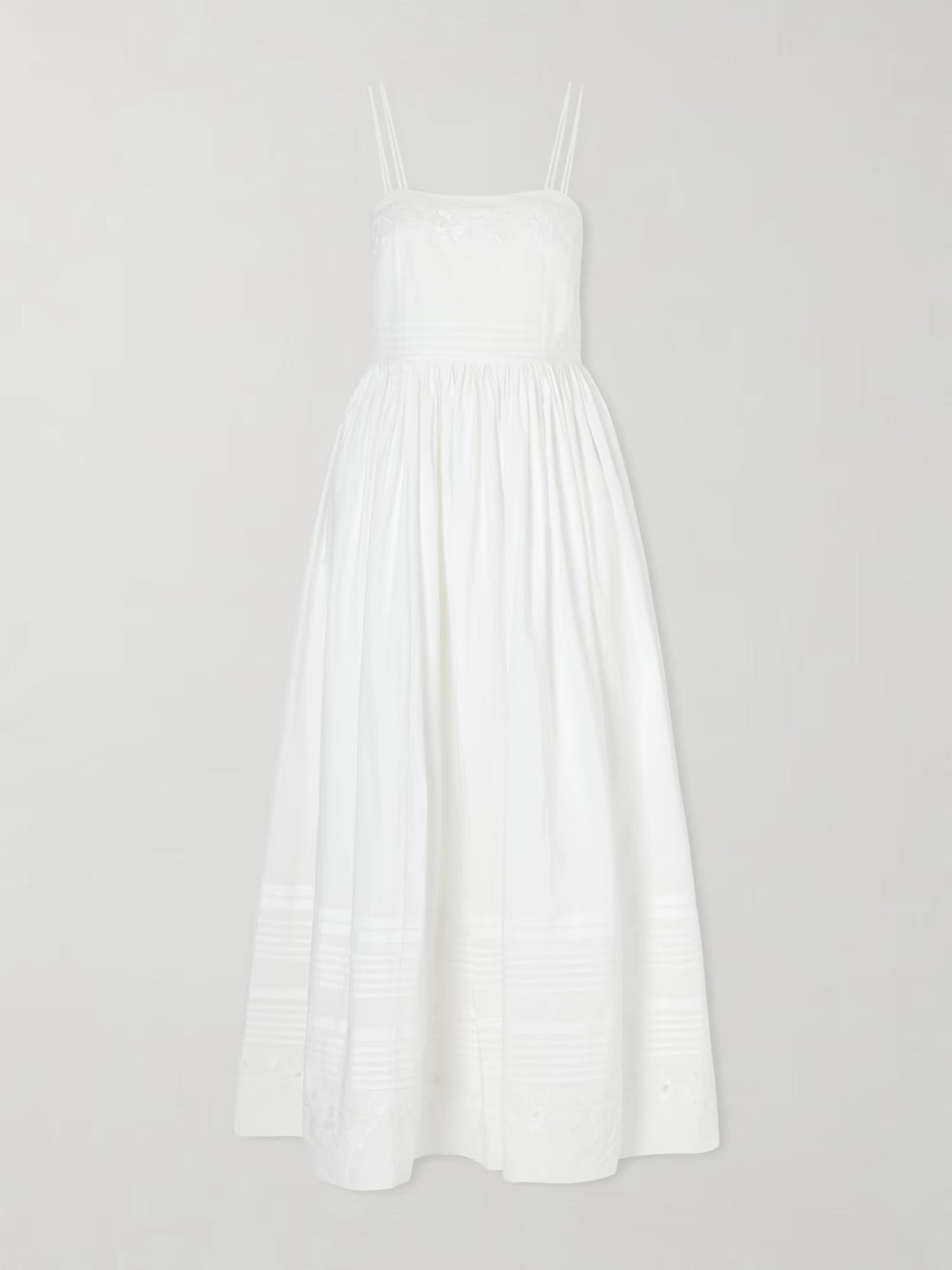 Chamomile pintucked embroidered cotton-poplin midi dress
