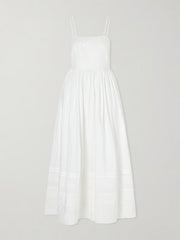 Chamomile pintucked embroidered cotton-poplin midi dress