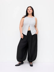Mid Rise Ruched Drawstring Bloomer Trousers Curve & Plus