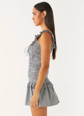 Mali Shirred Mini Dress - Checker