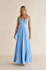 Ray Of Sunlight Plisse Satin Maxi Dress Blue