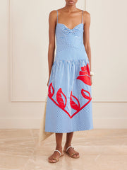 Sky striped embroidered cotton poplin midi dress