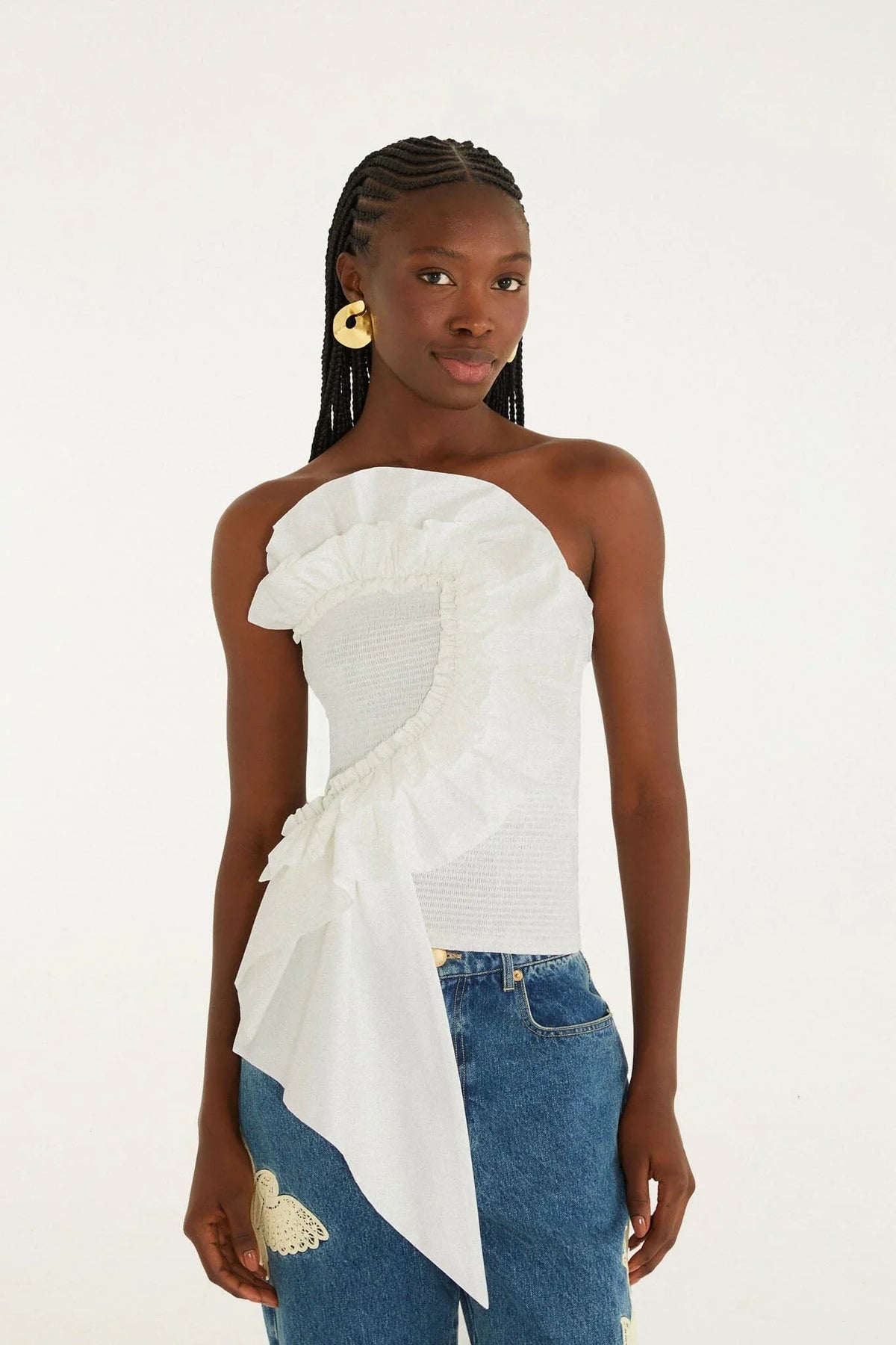 White Smocked Strapless Top