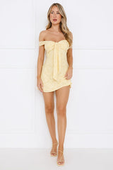 Galactic Off Shoulder Mini Dress Yellow